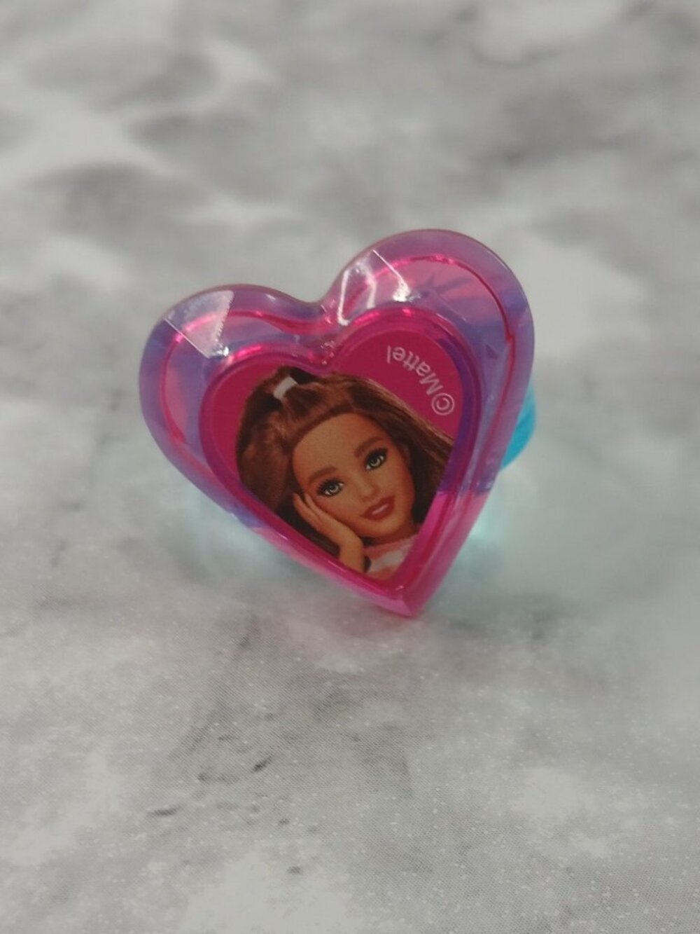 Barbie Heart Ring Kids Adjustable Plastic Ring Pink Blue Mattel Toy Jewelry